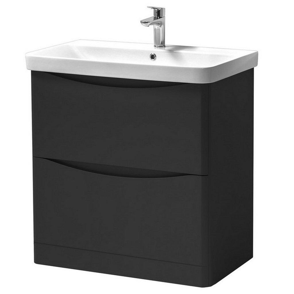 Matt Graphite Bathroom Standing 2-Drawer Unit with Basin 80cm Wide